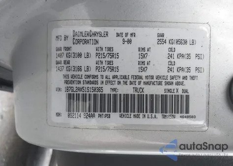 2001 Dodge Dakota Slt/Sport из США, поврежденный, VIN 1B7GL2AX51S150365